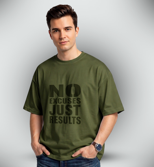 Men's 'NO EXCUSES JUST RESULTS' Graphic Drop Shoulder