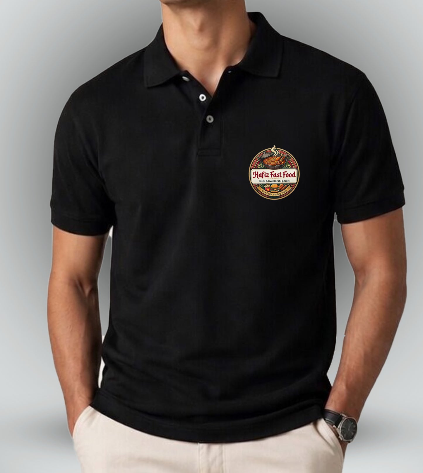 Men's 'HAFIZ FAST FOOD' Graphic Polo T-Shirt
